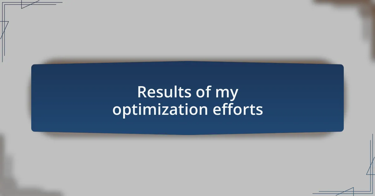 Results of my optimization efforts